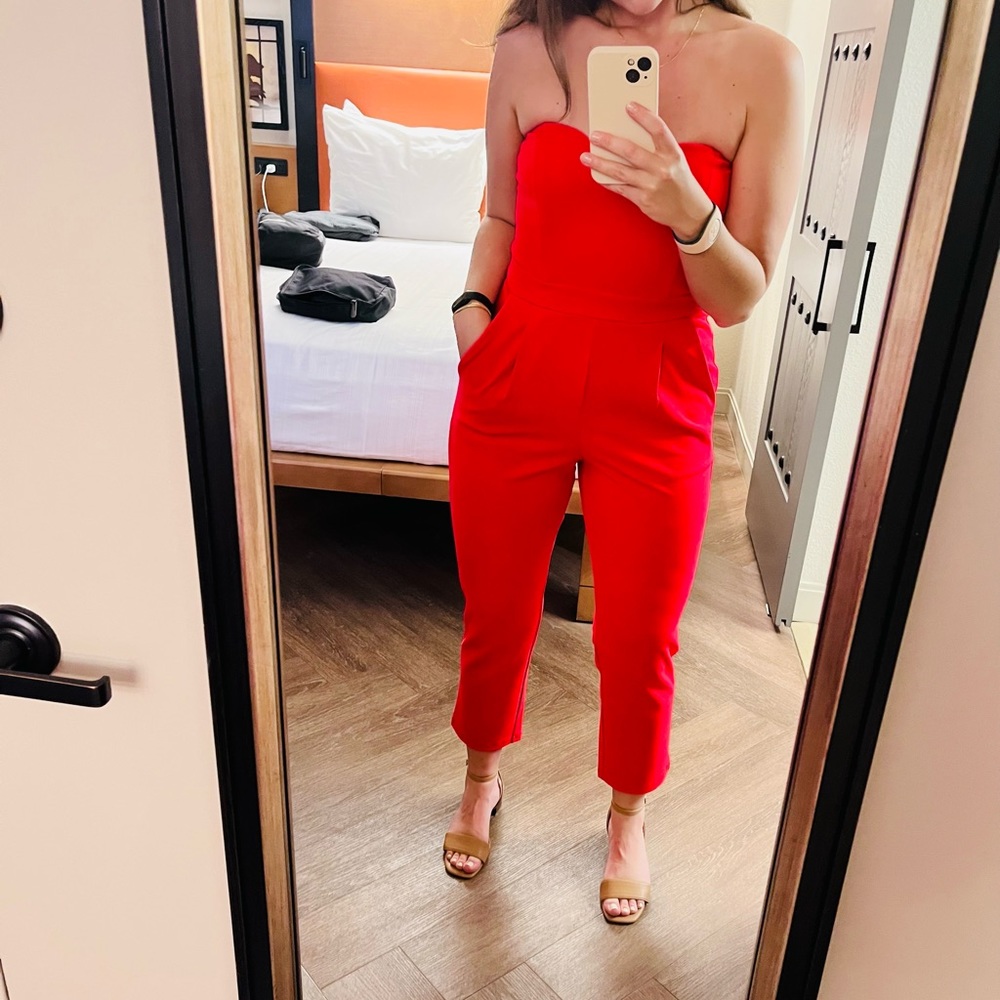 Express Strapless Coral Jumpsuit